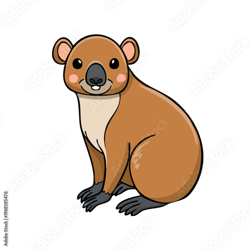 Cute cartoon wombat sitting with smiling face and white background