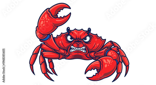 Red Cartoon Crab Character Illustration.