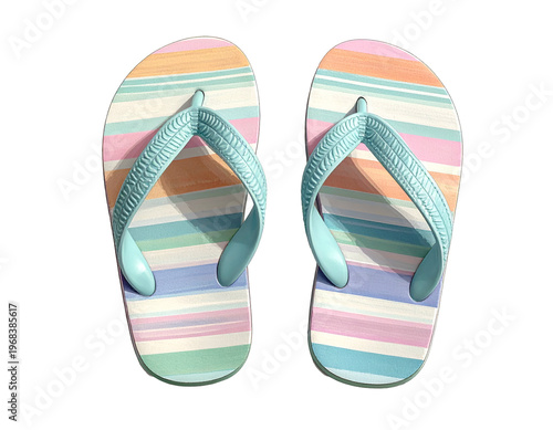 Colorful striped sandals with light blue straps on white