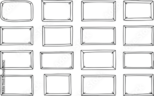 Hand drawn rectangle frames vector set with black doodle square borders sketch style label boxes and irregular rounded corner frames