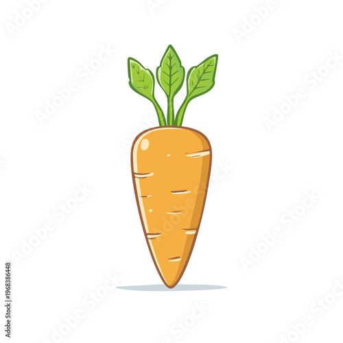 Vibrant cartoon carrot with green leafy top isolated on white background