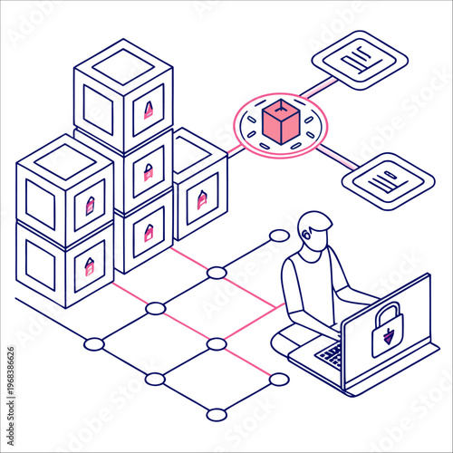 Blockchain Technology Concept with Secure Digital Data Flow and Connected Network Nodes in Modern Clean Vector Style for Fintech and Innovation Use