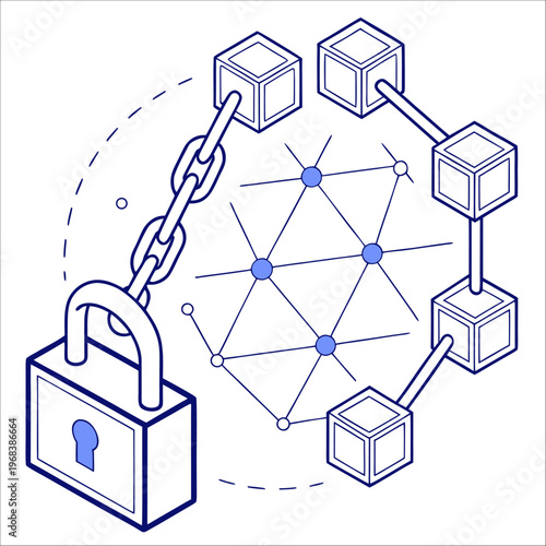Blockchain Technology Concept with Secure Digital Data Flow and Connected Network Nodes in Modern Clean Vector Style for Fintech and Innovation Use