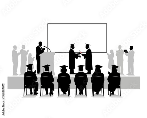 A solemn academic ceremony featuring students in graduation gowns receiving their hard-earned diplomas on stage.