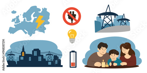 Energy blackout in Europe with family sitting in dark room