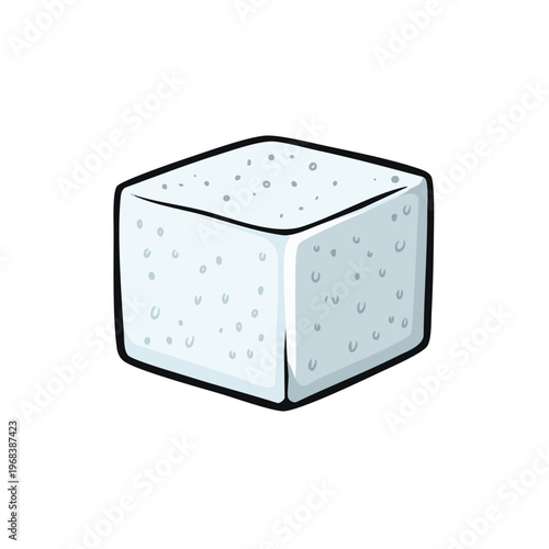 Single sweet sugar cube with textured surface and dark outline illustration