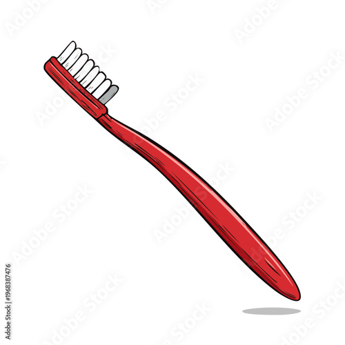 Red toothbrush with white bristles isolated on a clean background