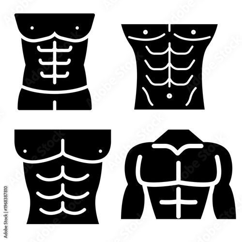 Set of Male Torso and Abs Muscle Vector Icons for Fitness and Bodybuilding
