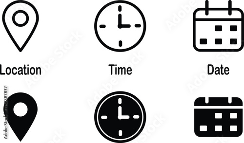 Date time location icon vector, date and time icon, location time and date icon set, date time place icon, location and time icon.