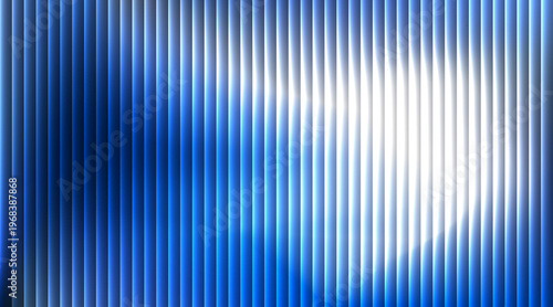 Abstract Blue and white background with vertical stripes. Futuristic glass texture, fractal ripple pattern, riddle glass effect across neon gradient