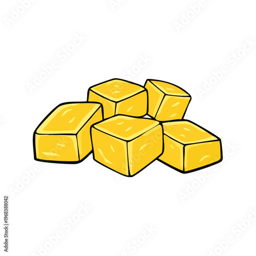Pile of yellow cheese cubes stylized illustration food ingredient simple drawing