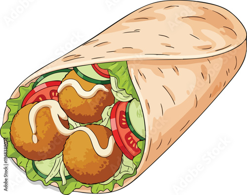 Delicious Falafel Wrap with Fresh Vegetables and Creamy Sauce.