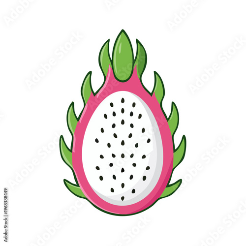 Vibrant Dragon Fruit Cut Open Revealing White Flesh and Black Seeds