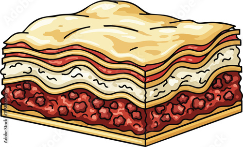 Delicious Lasagna Slice with Layers of Pasta Meat Sauce and Cheese.