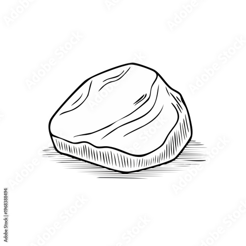 Rough sketched pebble in monochrome with hatched shadow detail
