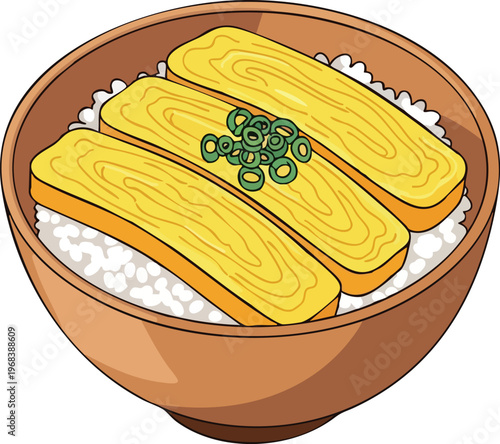 Delicious Tamagoyaki Japanese Rolled Omelette on Rice.