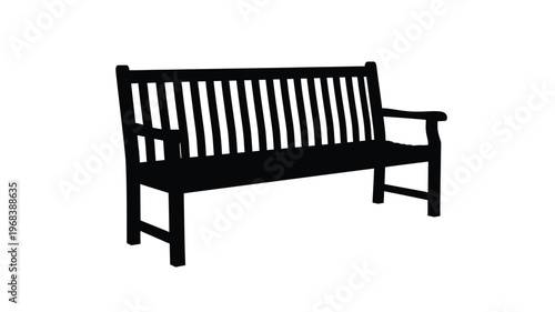 A stark black bench against a white background a simple silhouette