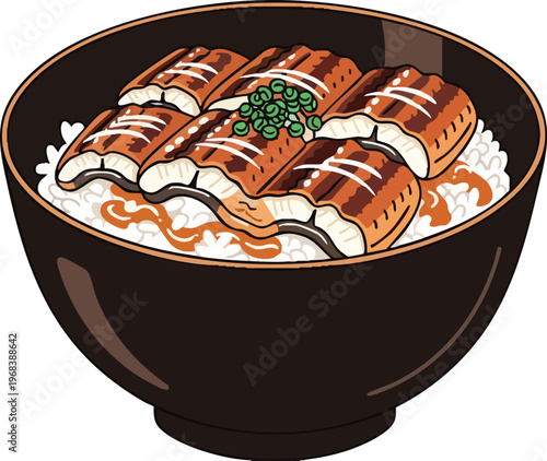 Delicious Unagi Donburi Japanese Food Bowl.