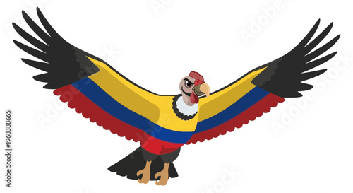 Andean Condor with Colombian Flag Colors, Cartoon Style
