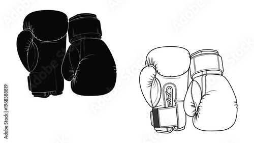 Pair of boxing gloves depicted in contrasting styles a bold silhouette