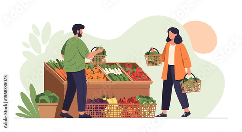 Couple Shopping for Fresh Produce at a Grocery Store.