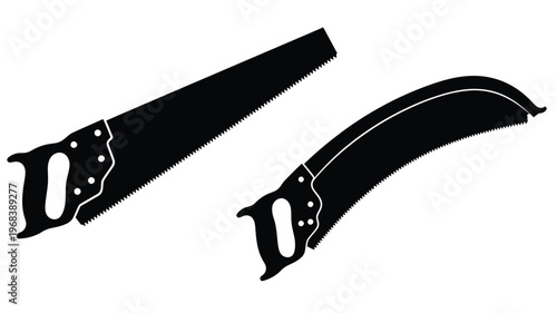Two antique saws presented in a striking black silhouette