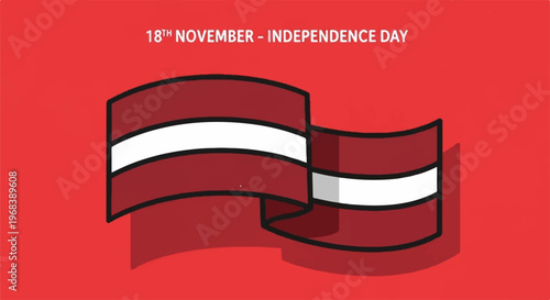 Latvian flag waving on november 18th independence day celebration with red and white stripes on a red background