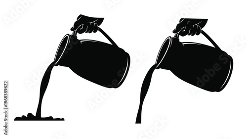 Two pitchers pouring liquid displaying a stark black silhouette