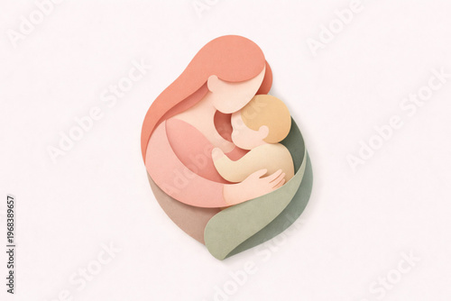 Mother and Child Embrace in Paper Cut Style Symbolizing Warm Emotional Bond