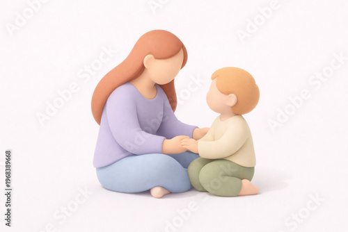 Mother and Child Interaction in Soft 3D Clay Style Showcasing Warm Connection