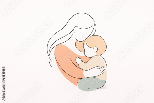 Mother and Child Line and Shape Composition Showcasing Elegant Minimal Bond