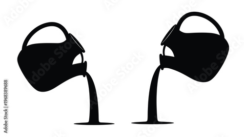 Two pitchers pouring liquid showcasing a striking black silhouette