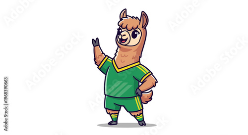 Cute Cartoon Llama Soccer Player Waving Hello