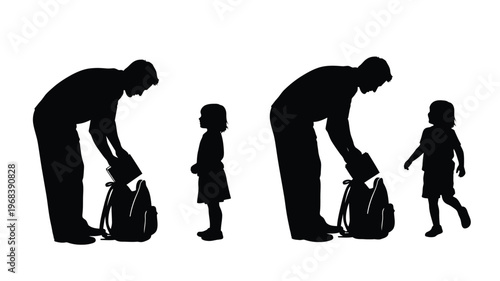 Father and child packing for school a family moment silhouette