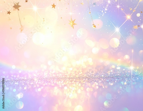 Soft pastel bokeh background with sparkling stars.