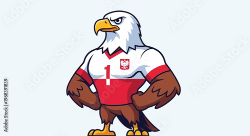 Mascot Eagle Poland Soccer Jersey White Red Number 1 Confident Stance