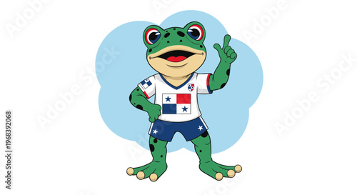 Panama Frog Mascot - Soccer Fanatic, Cheering, Pointing Up, National Team Spirit
