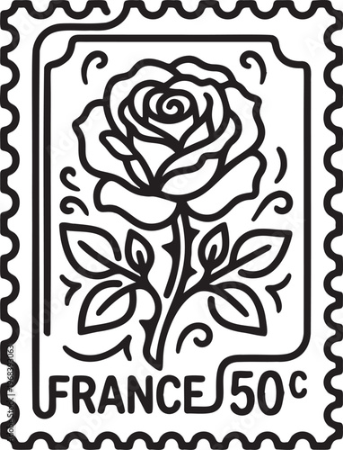 France postage stamp with rose and 50 centimes value elegant floral design.