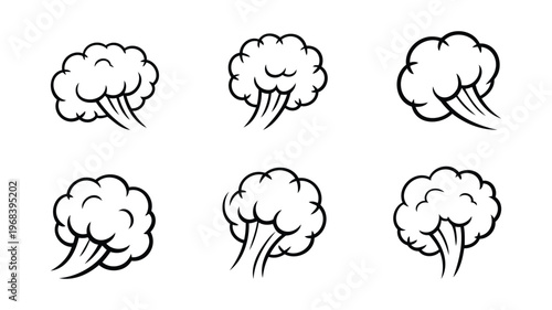 Cartoon style puff of smoke and wind effect elements for animation.
