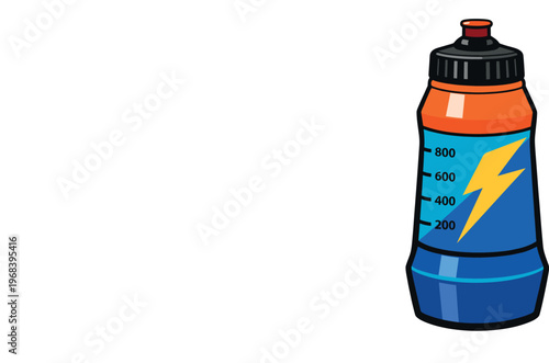 Bright sports water bottle with a lightning bolt symbol, representing power, stamina, and rehydration for active lifestyles