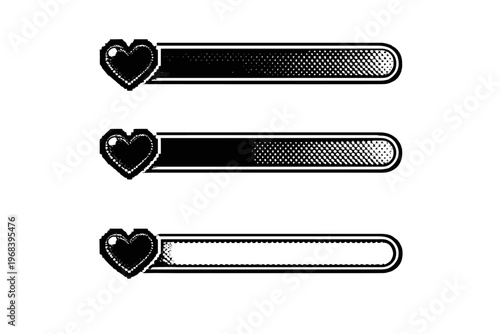 Health Bar Progress Indicator Set with Heart Icons Game UI Energy and Status Levels