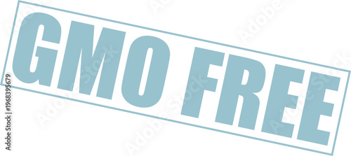 Three dimensional blue GMO free label stamp design isolated on transparent background for organic food packaging