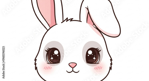 Cute cartoon rabbit face with large expressive eyes and pink cheeks