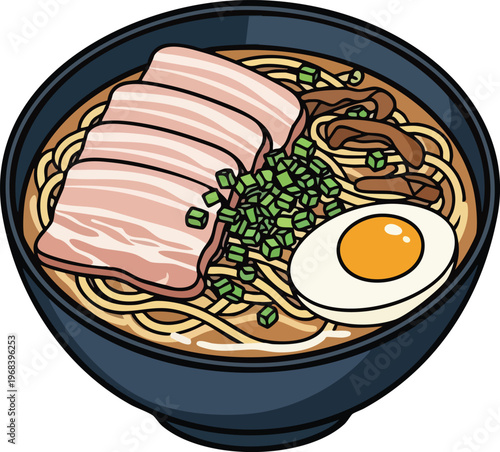 Delicious Bowl of Ramen Noodles with Pork and Egg.