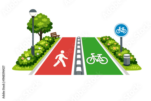 Pedestrian and Bicycle Lane with Road Safety Urban Eco Transport Concept