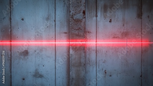 chro. A red laser line projected on a textured concrete wall at a construction site. real-estate listings.