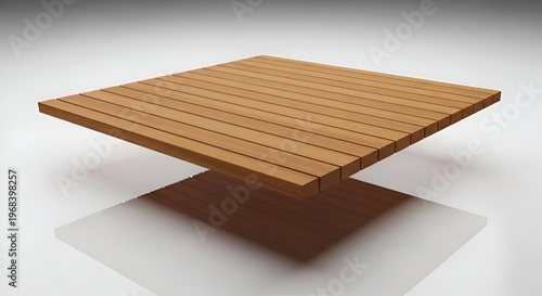 Modern Wooden Deck Platform Floating Above Reflective Surface with Shadow