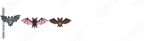 Flying bat cartoon vector set with spooky halloween animals in different colors isolated cute nocturnal character illustration design