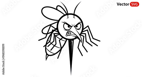 Angry Cartoon Mosquito Character with Sharp Stinger, Vector Illustration