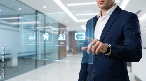 Stock market trading investment decisions help profit growth with financial bonds real estate and business concept